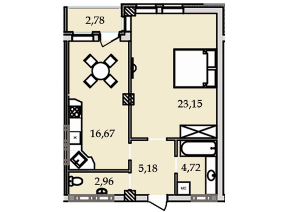 Планування 1-кімнатної квартири в ЖК Premier Tower 55.23 м², фото 184966 Планування 1-кімнатної квартири в ЖК Premier Tower 55.23 м², фото 184966