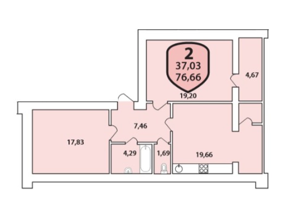 Планування 2-кімнатної квартири в ЖК Олімпійський 76.66 м², фото 185467 Планування 2-кімнатної квартири в ЖК Олімпійський 76.66 м², фото 185467