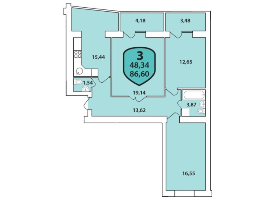 Планування 3-кімнатної квартири в ЖК Олімпійський 86.6 м², фото 185470 Планування 3-кімнатної квартири в ЖК Олімпійський 86.6 м², фото 185470