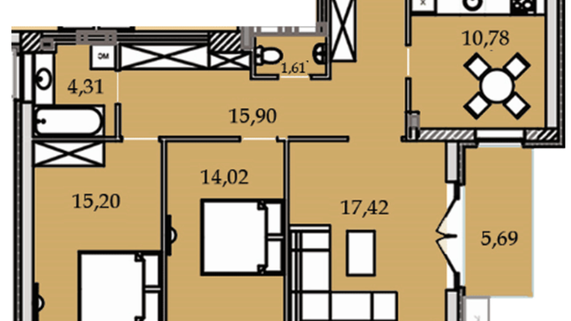 Планировка 3-комнатной квартиры в ЖК Premier Tower 84.83 м², фото 185558