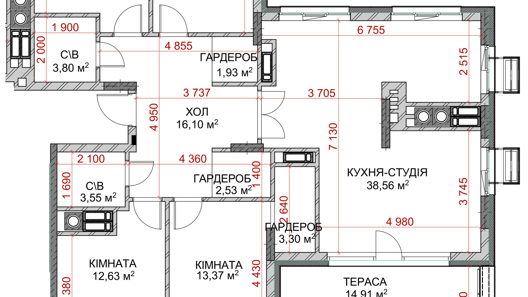 Планировка 4-комнатной квартиры в ЖК Riverside 118.5 м², фото 185562