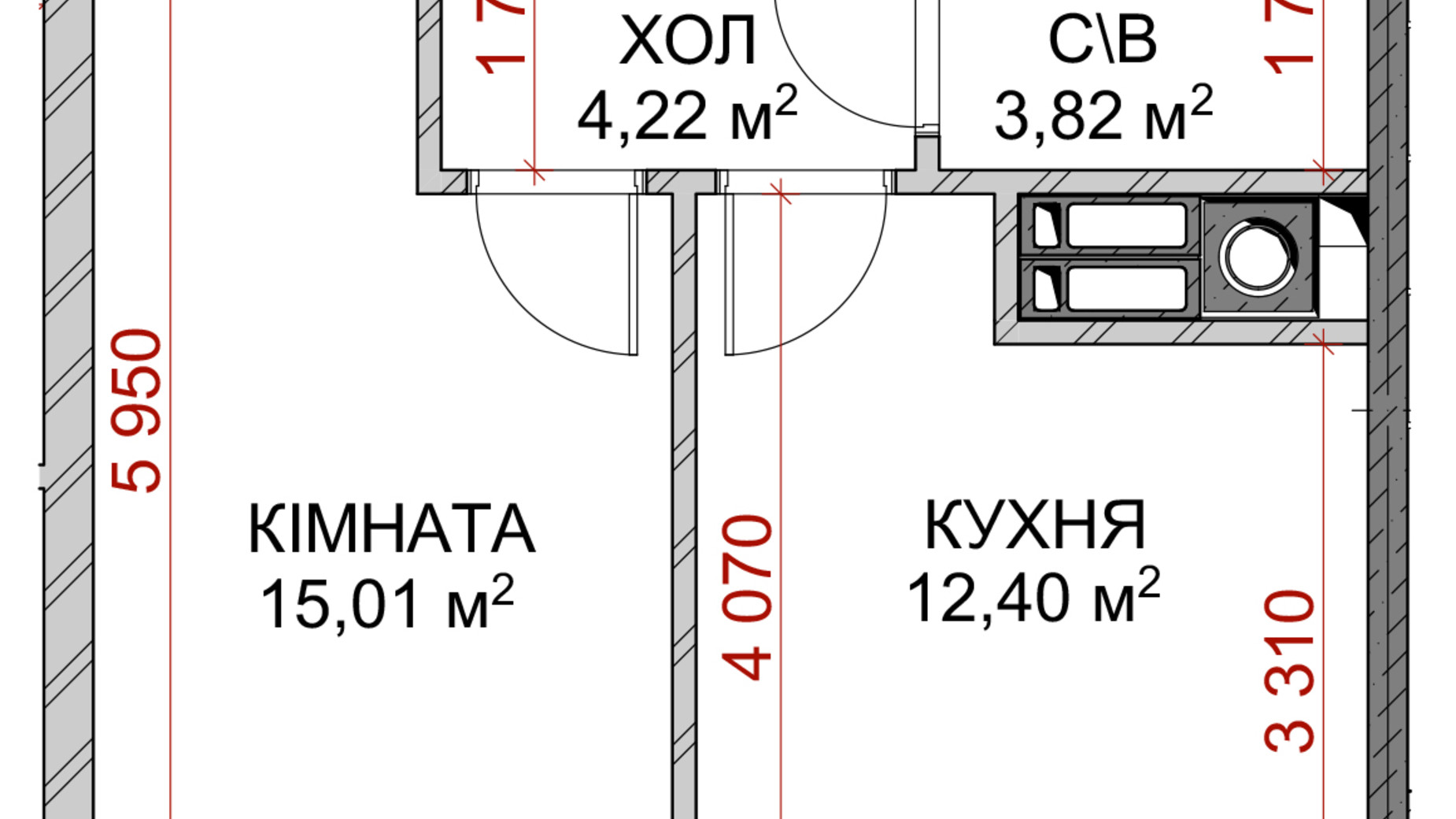 Планировка 1-комнатной квартиры в ЖК Riverside 35.45 м², фото 185574