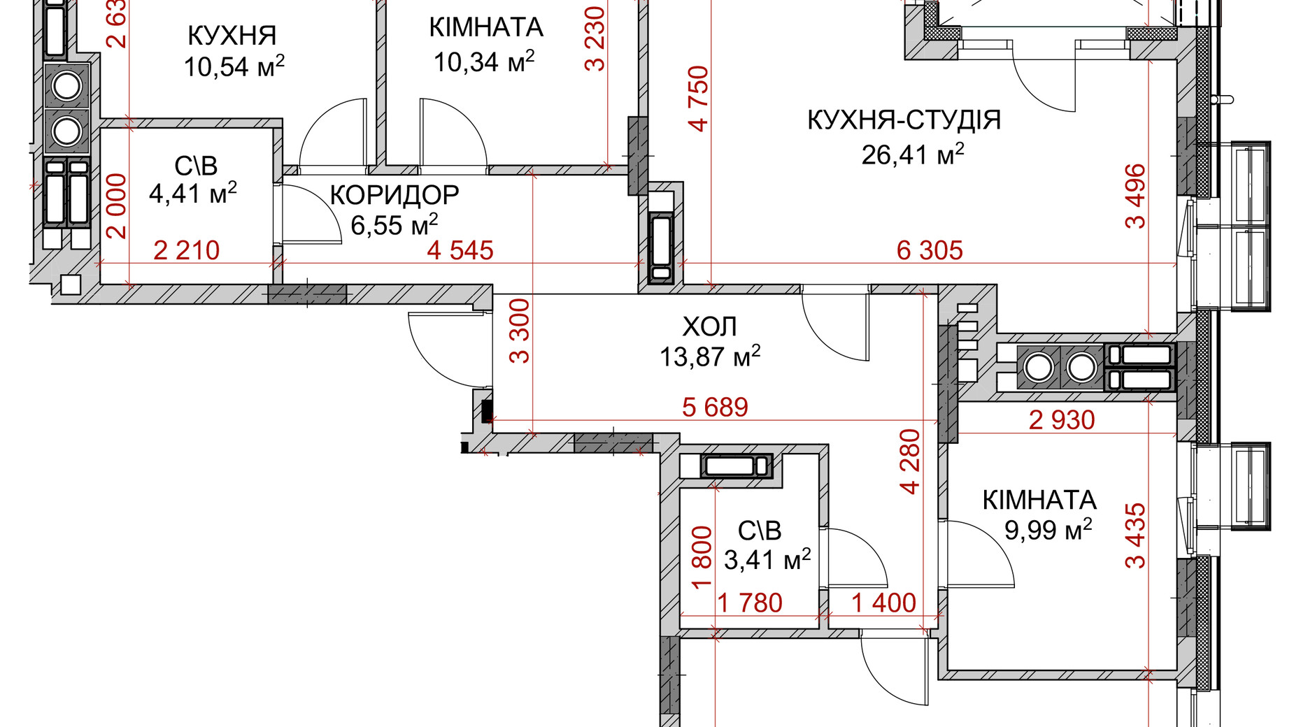 Планування 4-кімнатної квартири в ЖК Riverside 112.7 м², фото 185587