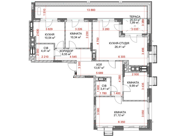 ЖК Riverside: планировка 4-комнатной квартиры 112.7 м²