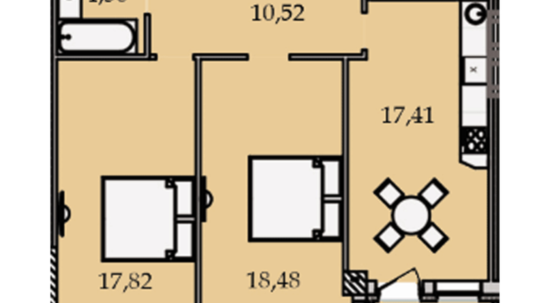 Планування 2-кімнатної квартири в ЖК Premier Tower 83.13 м², фото 186448