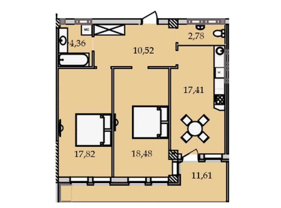 Планировка 2-комнатной квартиры в ЖК Premier Tower 83.13 м², фото 186448 Планировка 2-комнатной квартиры в ЖК Premier Tower 83.13 м², фото 186448