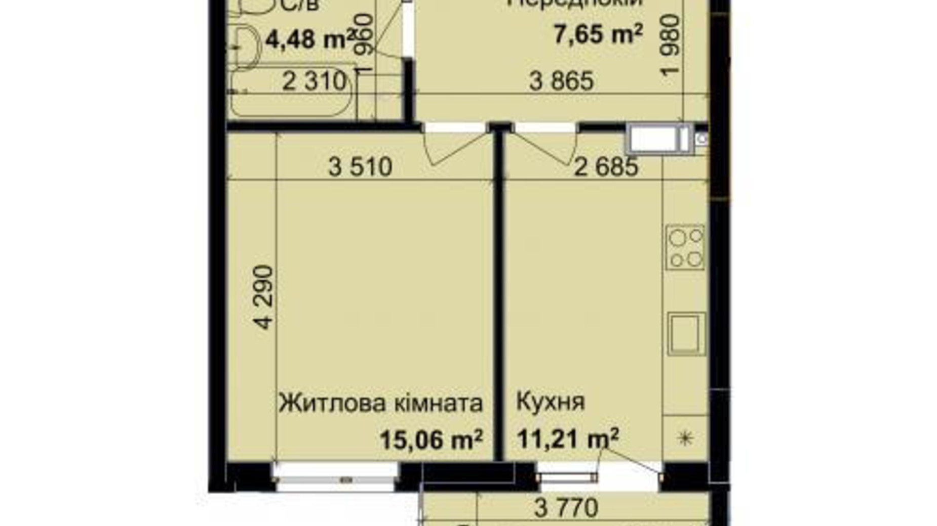 Планування 1-кімнатної квартири в ЖК Кришталеві джерела 39.97 м², фото 187114