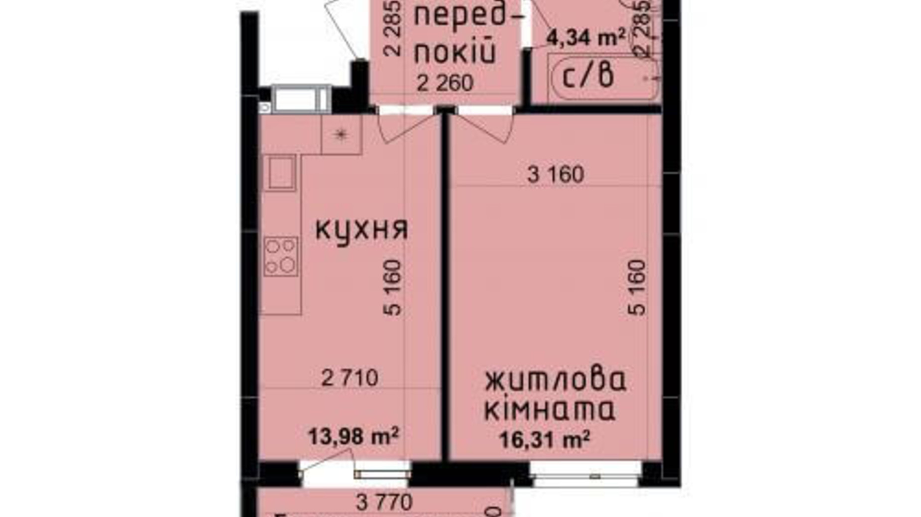 Планування 1-кімнатної квартири в ЖК Кришталеві джерела 41.36 м², фото 187116