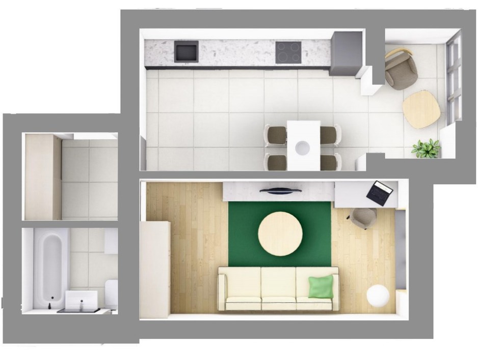 Планування 1-кімнатної квартири в ЖК На Щасливому, будинок 28 43.9 м², фото 187607 Планування 1-кімнатної квартири в ЖК На Щасливому, будинок 28 43.9 м², фото 187607