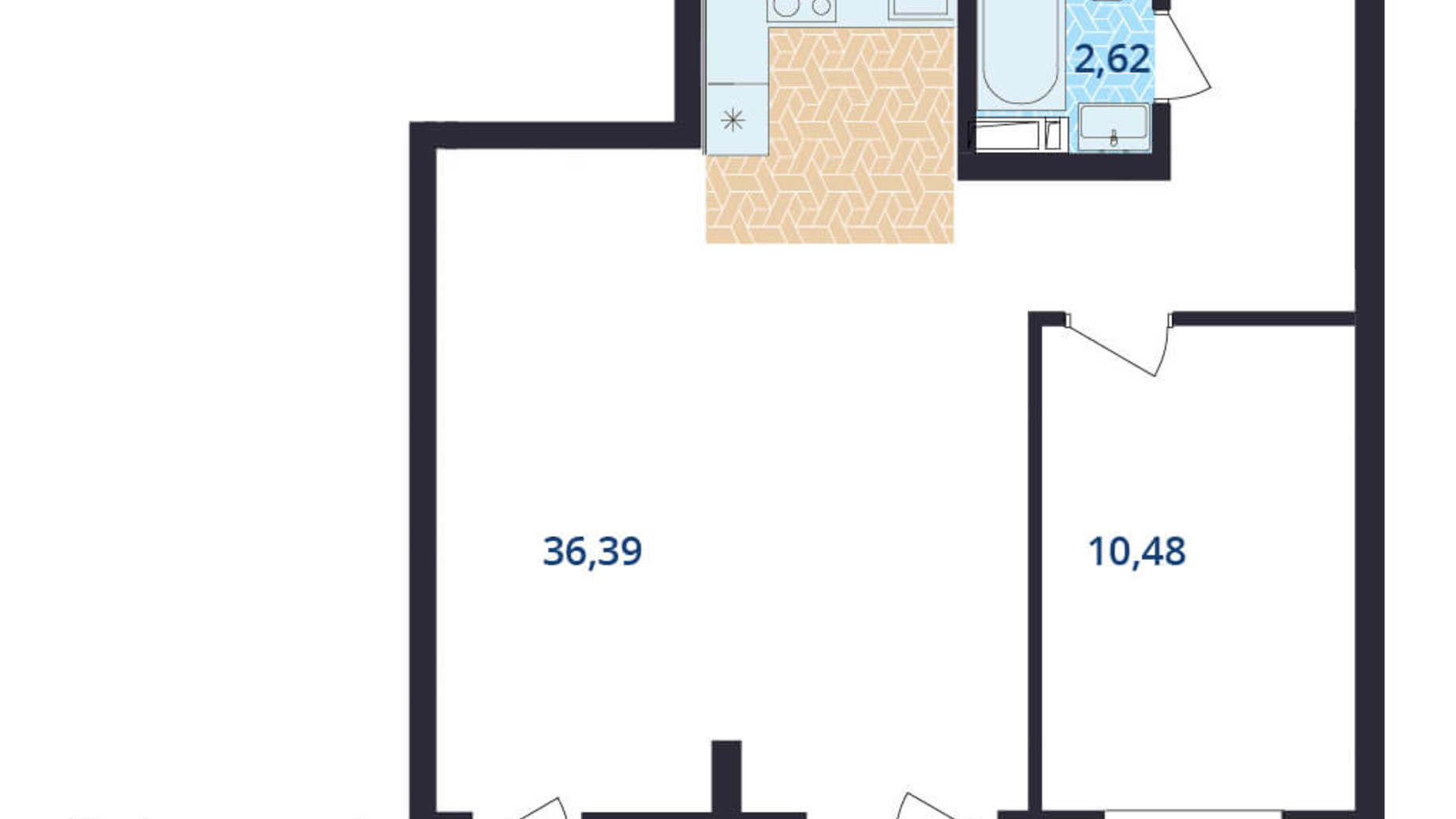 Планировка смарт квартиры в ЖК Авиа Квартал 54.4 м², фото 188079