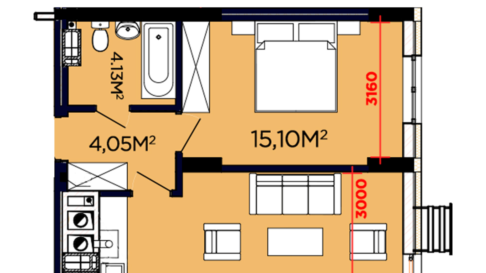 Планировка 1-комнатной квартиры в ЖК Щасливий 42.33 м², фото 188086