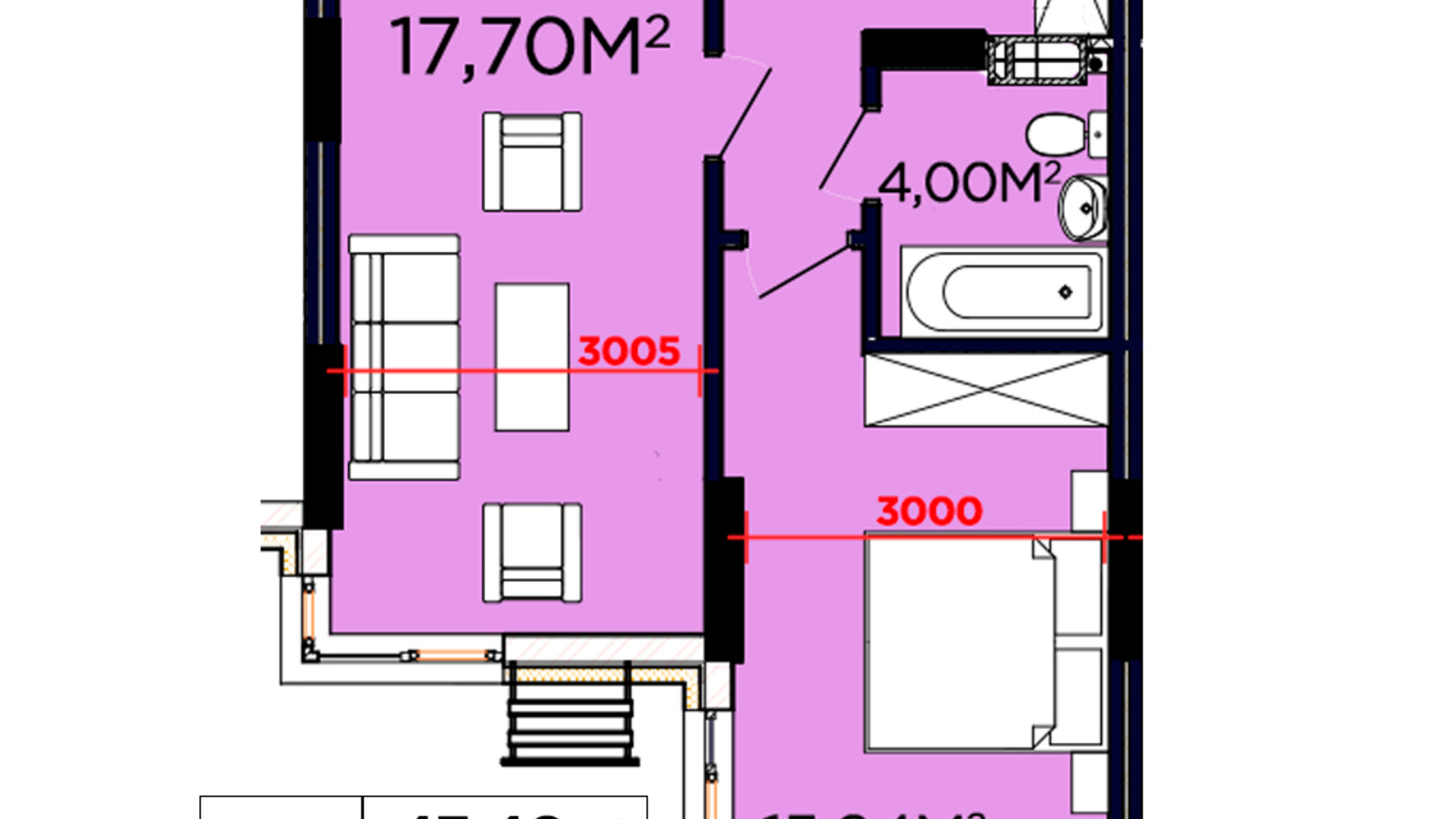 Планировка 1-комнатной квартиры в ЖК Щасливий 43.4 м², фото 188087