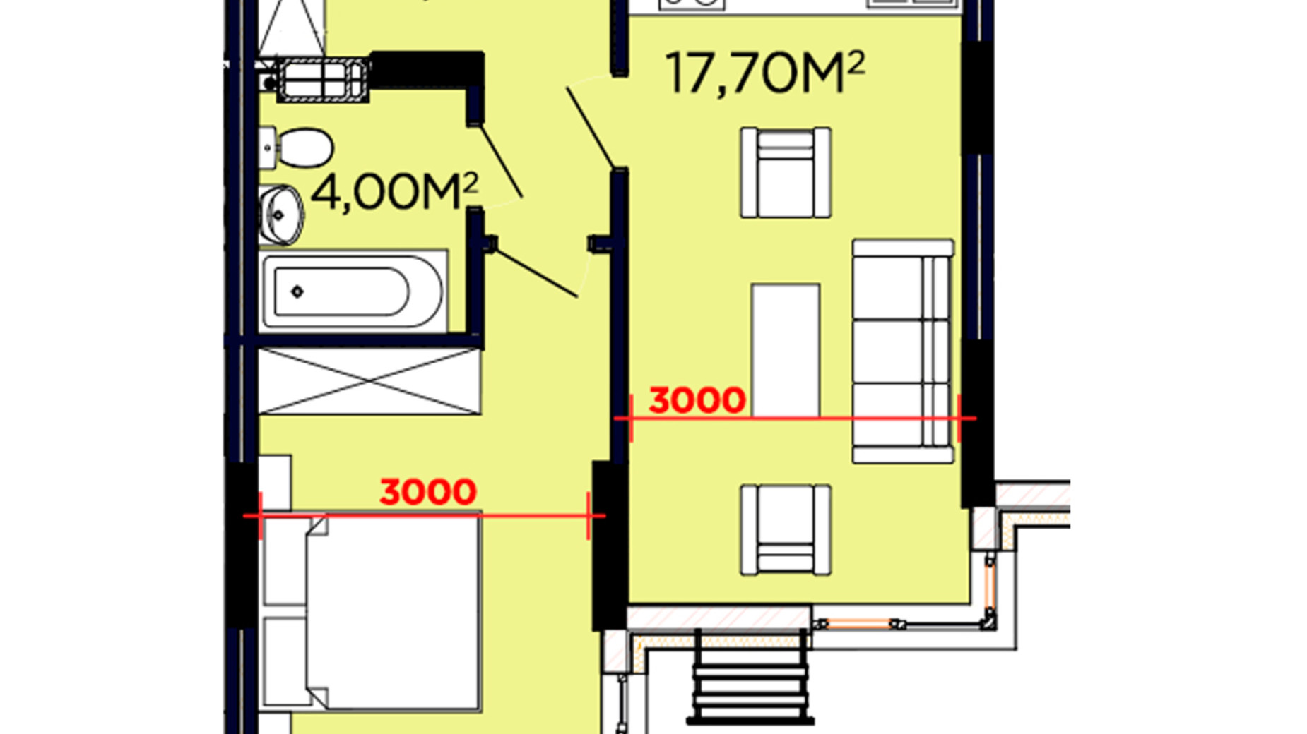 Планування 1-кімнатної квартири в ЖК Щасливий 43.4 м², фото 188088