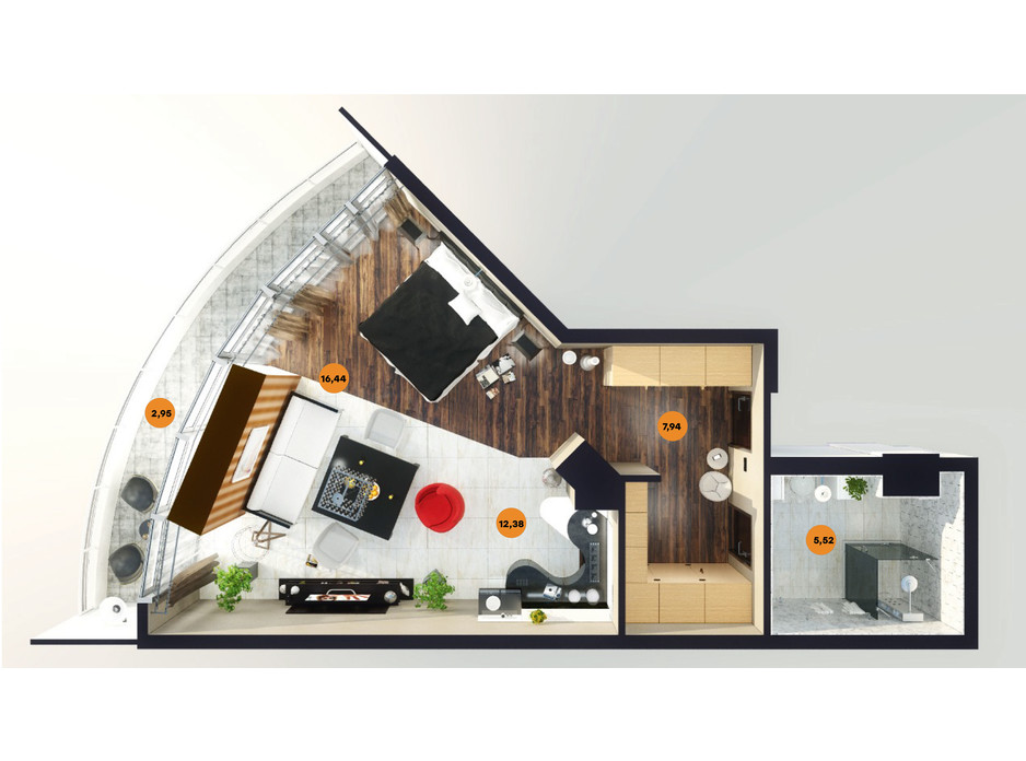Планування квартири студії в ЖК Unity Towers (Юніті Тауерс) 44.99 м², фото 188365 Планування квартири студії в ЖК Unity Towers (Юніті Тауерс) 44.99 м², фото 188365