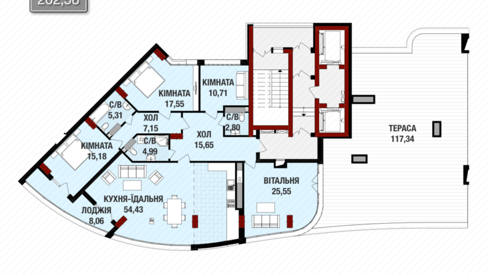 Планировка 4-комнатной квартиры в ЖК Президент Холл 202 м², фото 188872