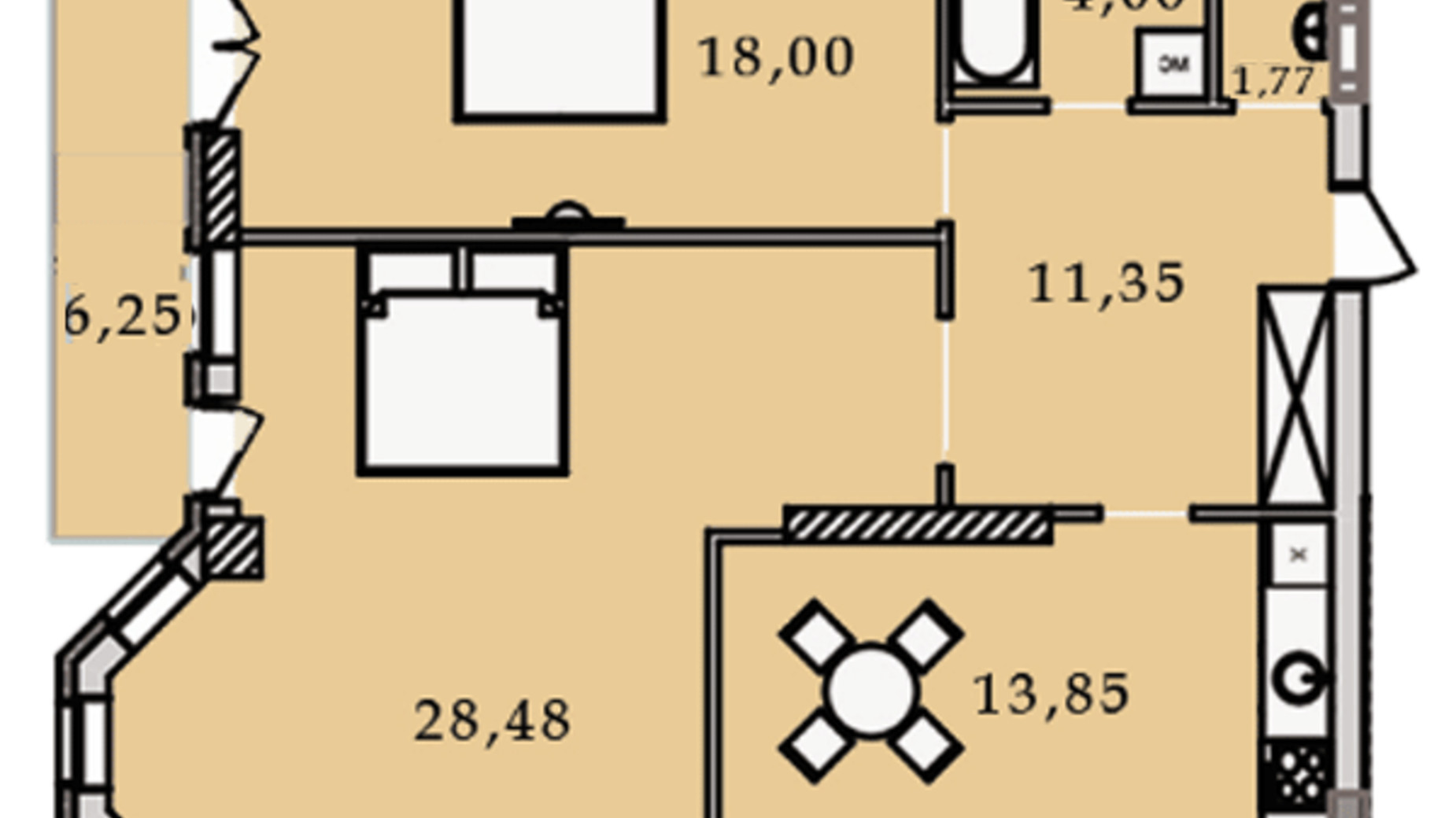 Планування 2-кімнатної квартири в ЖК Premier Tower 83.79 м², фото 188919