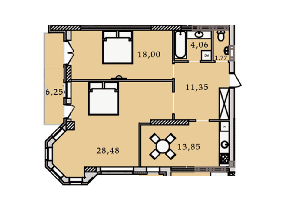 Планування 2-кімнатної квартири в ЖК Premier Tower 83.79 м², фото 188919 Планування 2-кімнатної квартири в ЖК Premier Tower 83.79 м², фото 188919