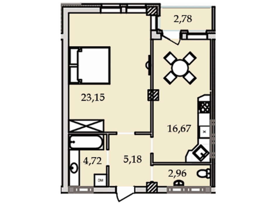 Планування 1-кімнатної квартири в ЖК Premier Tower 55.23 м², фото 188924 Планування 1-кімнатної квартири в ЖК Premier Tower 55.23 м², фото 188924