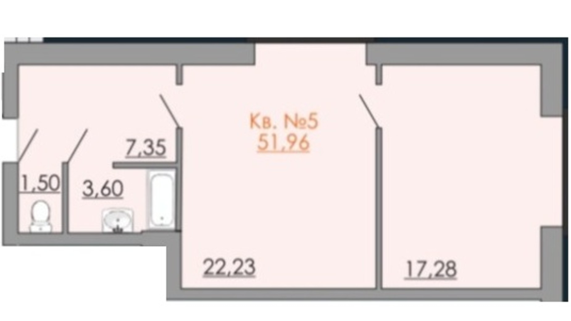 Планировка 1-комнатной квартиры в ЖК Европейский квартал 51.96 м², фото 190291