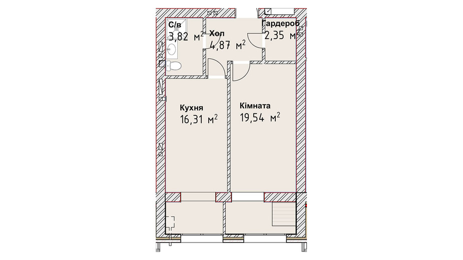 Планировка 1-комнатной квартиры в ЖК Чайка Люкс 46.2 м², фото 190990