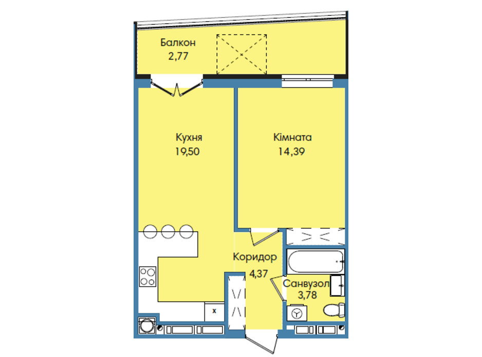Планировка 1-комнатной квартиры в ЖК Washington City 44.81 м², фото 191059 Планировка 1-комнатной квартиры в ЖК Washington City 44.81 м², фото 191059