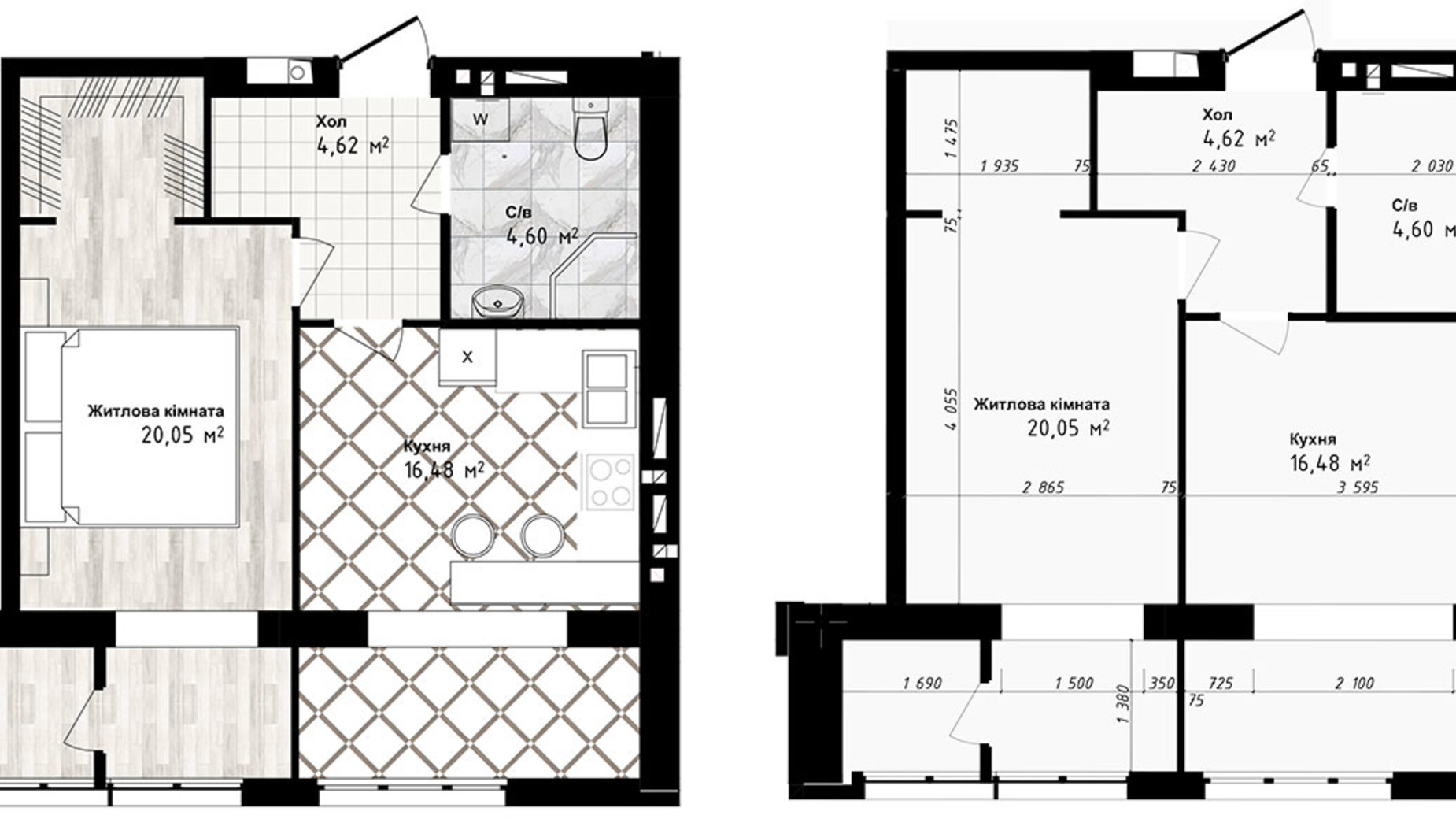 Планировка 1-комнатной квартиры в ЖК Sea Town 45.75 м², фото 191212