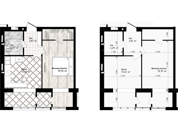 ЖК Sea Town: планировка 1-комнатной квартиры 45.21 м²