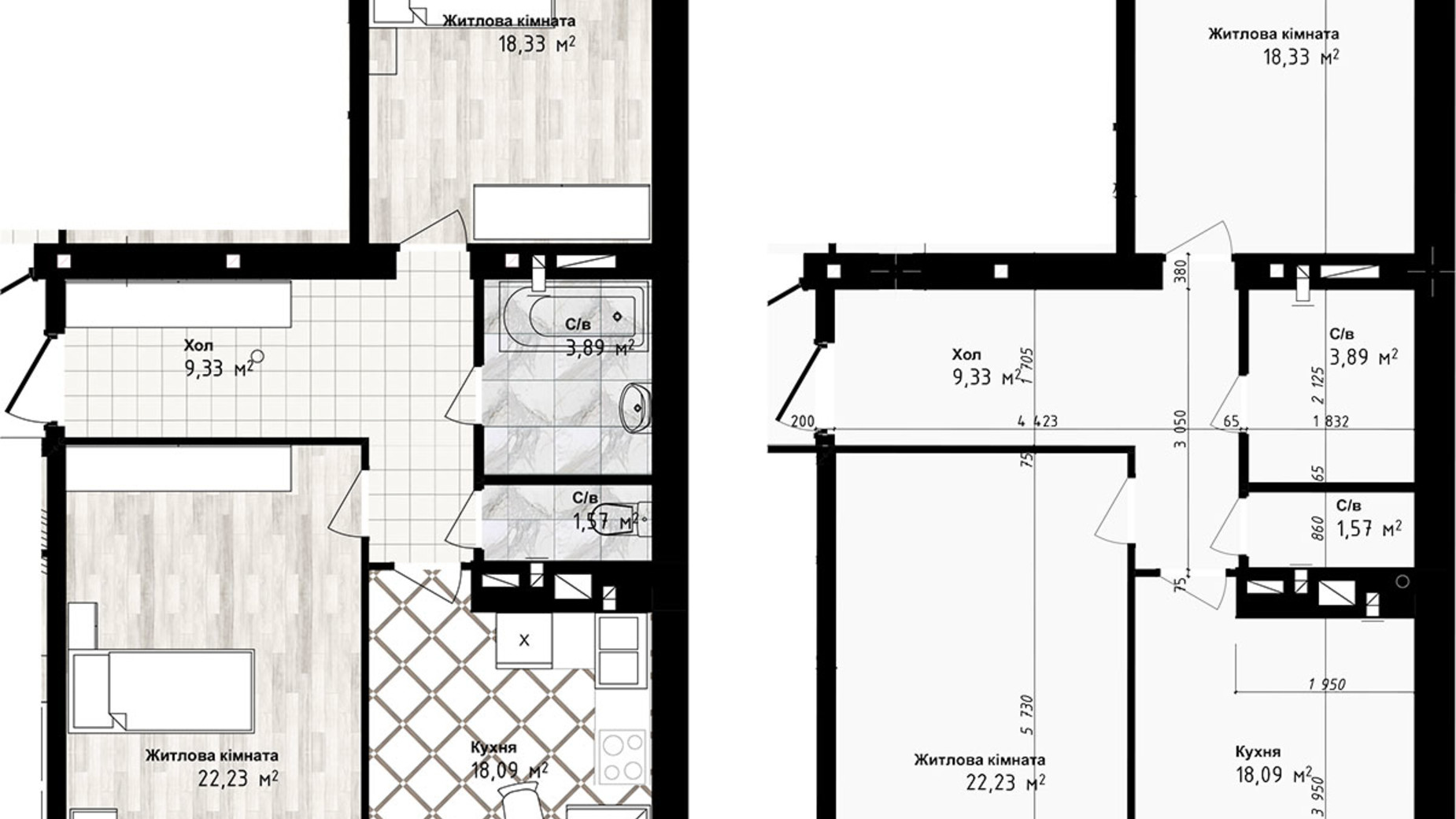 Планування 2-кімнатної квартири в ЖК Sea Town 73.44 м², фото 191217