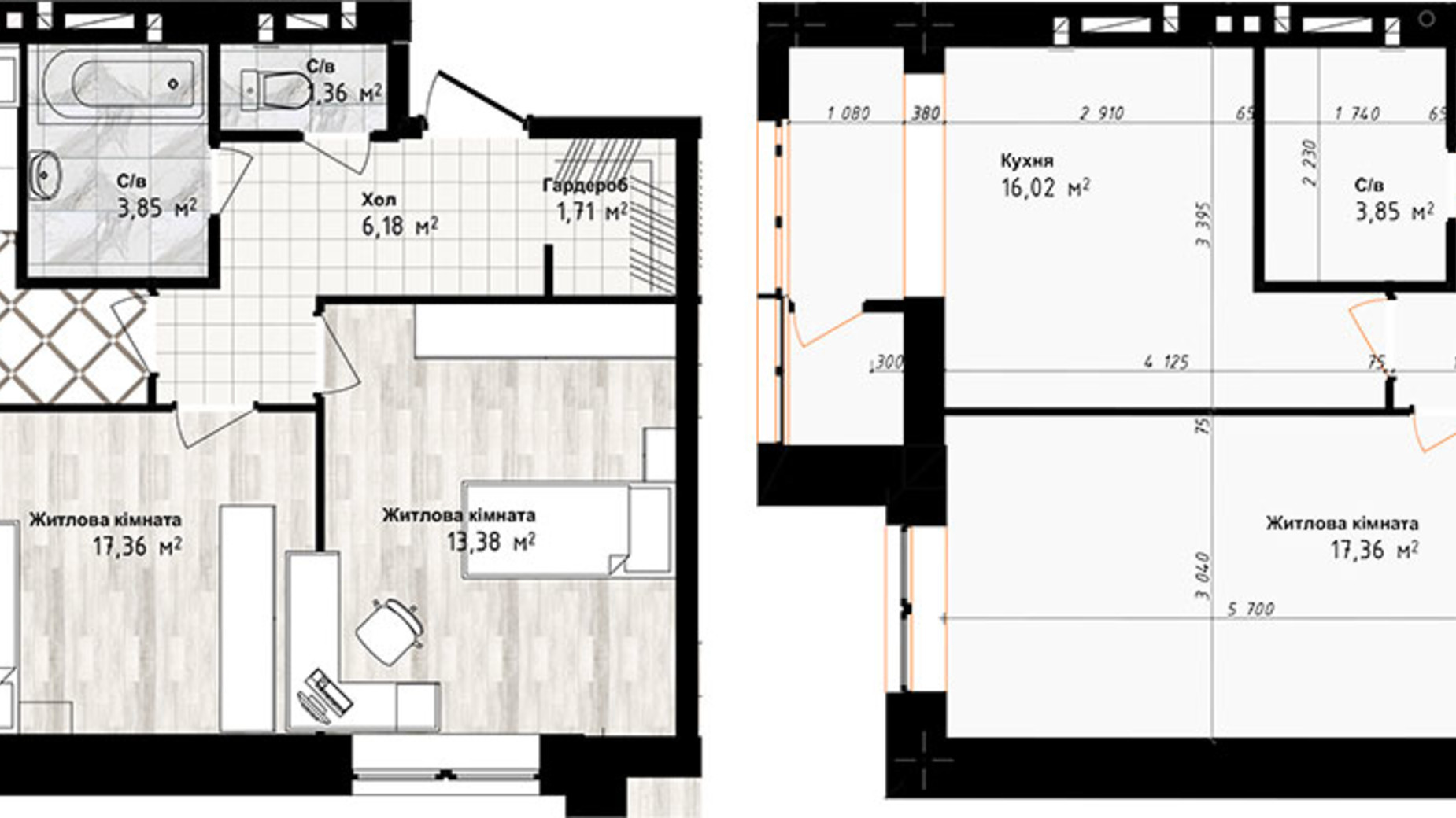 Планування 2-кімнатної квартири в ЖК Sea Town 59.86 м², фото 191218