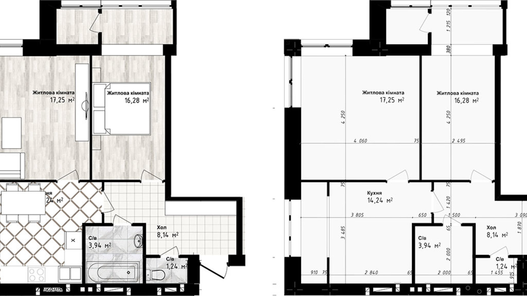 Планування 2-кімнатної квартири в ЖК Sea Town 61.09 м², фото 191219