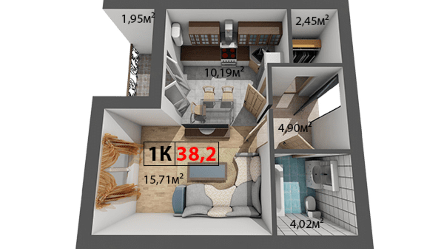 Планировка 1-комнатной квартиры в ЖК Квартал Венский 38.2 м², фото 191452