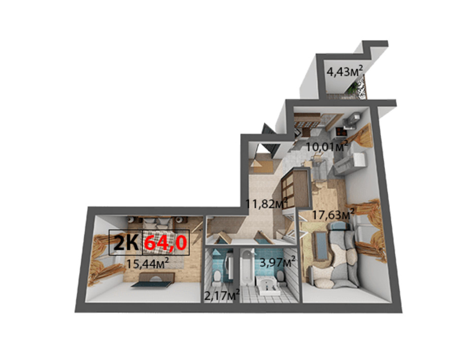Планировка 2-комнатной квартиры в ЖК Квартал Венский 64 м², фото 191466 Планировка 2-комнатной квартиры в ЖК Квартал Венский 64 м², фото 191466