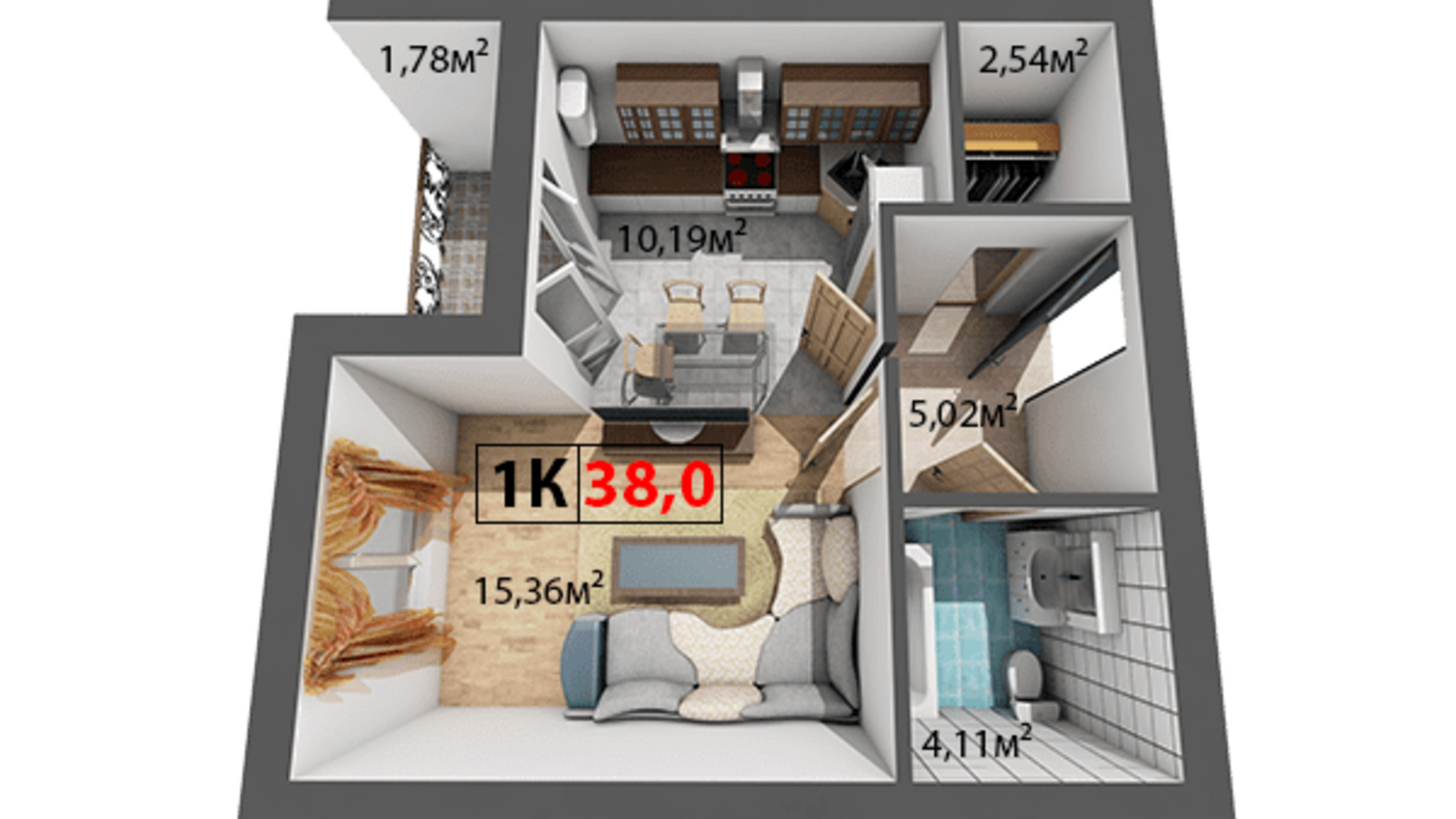 Планировка 1-комнатной квартиры в ЖК Квартал Венский 38 м², фото 191468