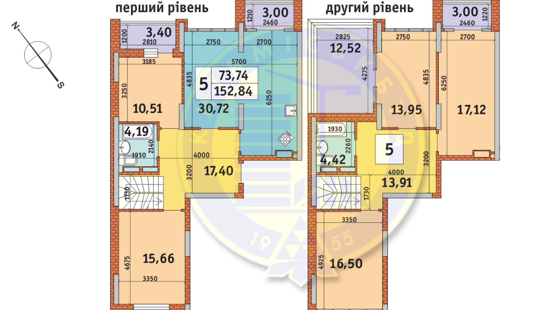 Планування 5-кімнатної квартири в ЖК Медовий 152.84 м², фото 191474