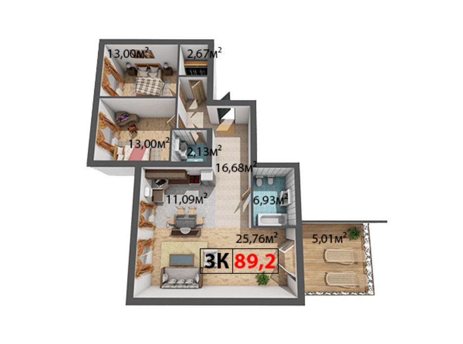 Планування 3-кімнатної квартири в ЖК Квартал Віденський 89.2 м², фото 191503 Планування 3-кімнатної квартири в ЖК Квартал Віденський 89.2 м², фото 191503