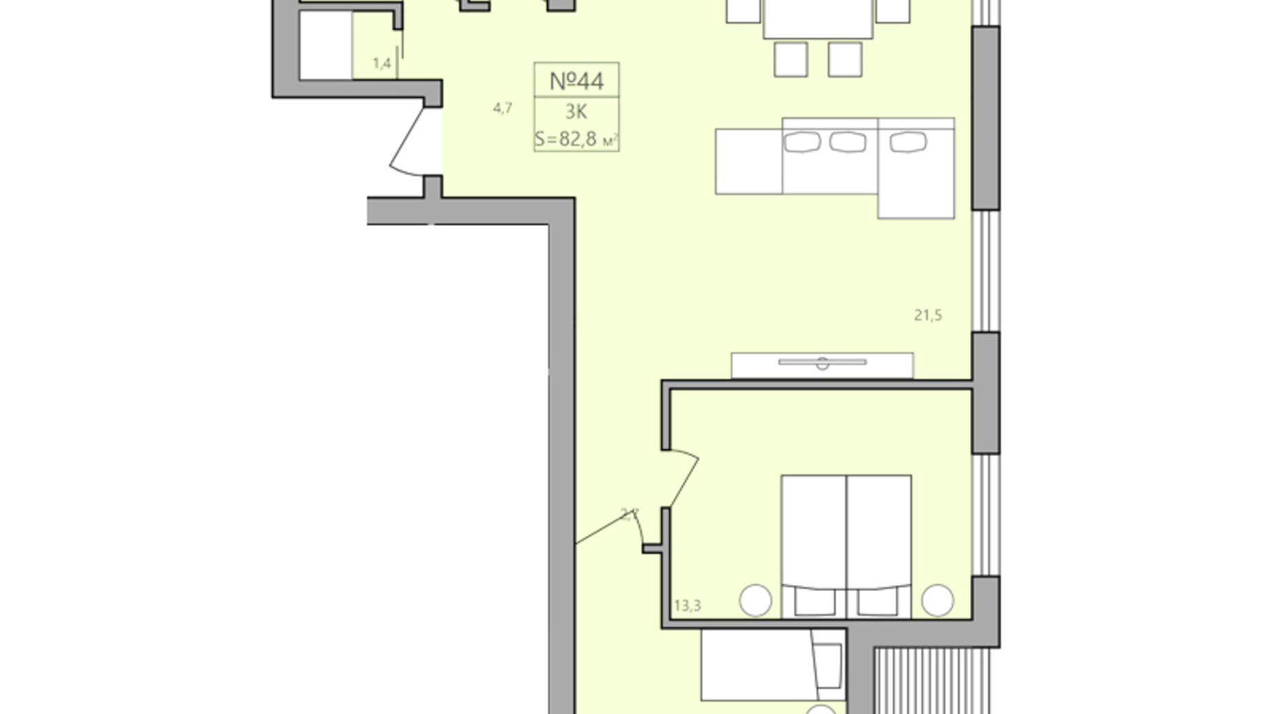 Планування 3-кімнатної квартири в ЖК ЕкоДім 82.8 м², фото 192306