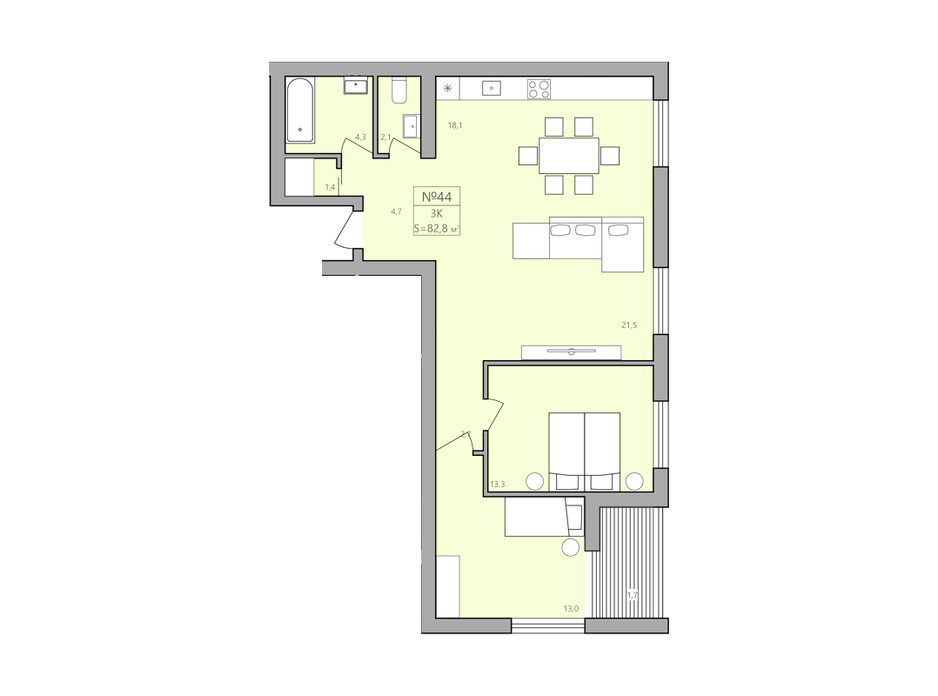 Планування 3-кімнатної квартири в ЖК ЕкоДім 82.8 м², фото 192306 Планування 3-кімнатної квартири в ЖК ЕкоДім 82.8 м², фото 192306