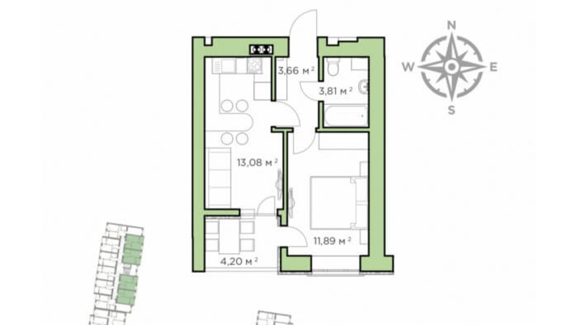 Планування 1-кімнатної квартири в ЖК Авіатор 34.54 м², фото 193198