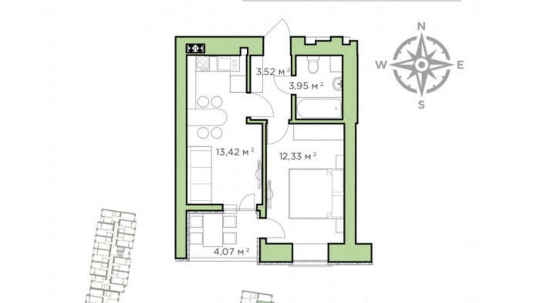 Планування 1-кімнатної квартири в ЖК Авіатор 35.26 м², фото 193201