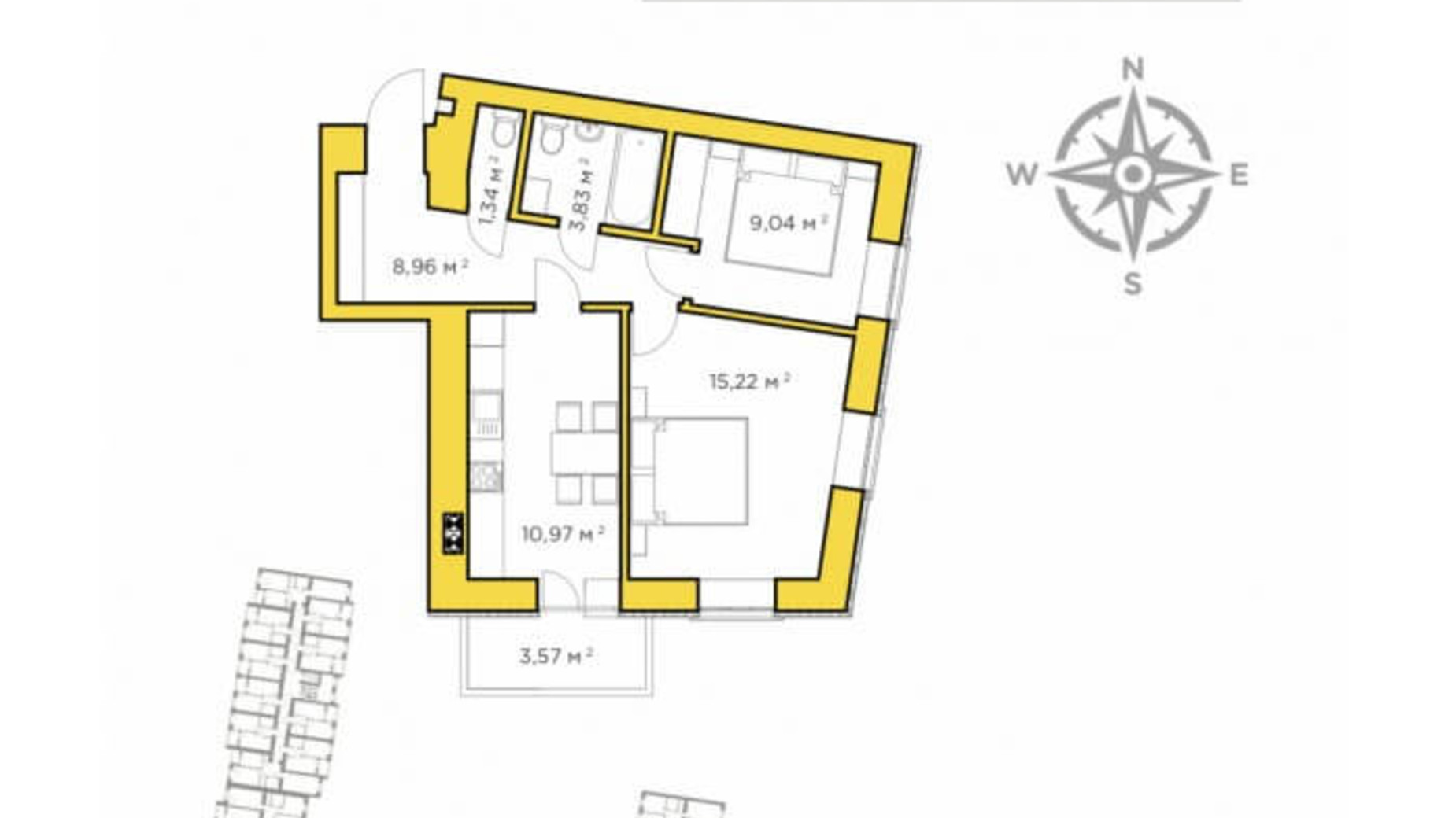 Планировка 2-комнатной квартиры в ЖК Авиатор 50.43 м², фото 193203