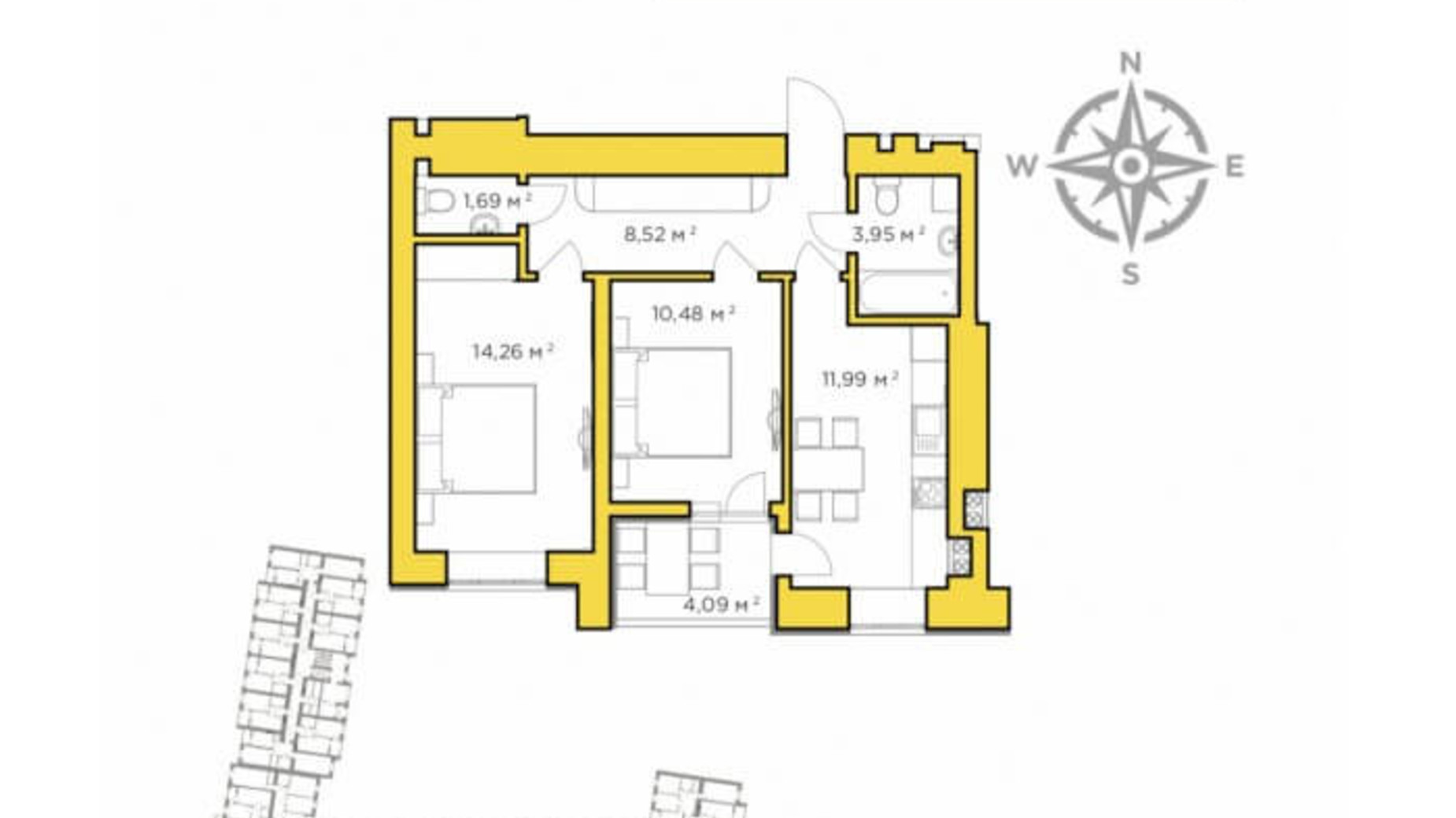 Планировка 2-комнатной квартиры в ЖК Авиатор 52.93 м², фото 193204