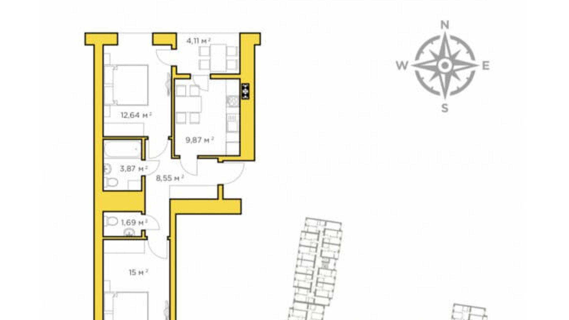 Планування 2-кімнатної квартири в ЖК Авіатор 53.68 м², фото 193205