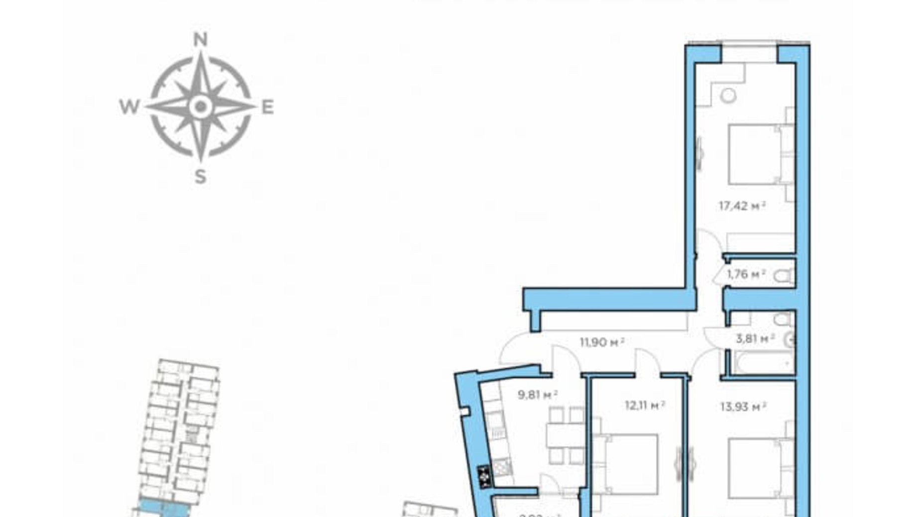 Планування 3-кімнатної квартири в ЖК Авіатор 72.2 м², фото 193210