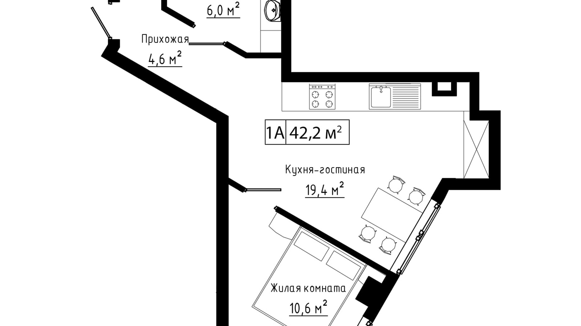 Планировка свободная планировка квартиры в ЖК Курортный 42.2 м², фото 193619