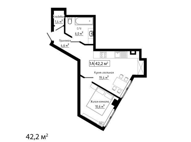 ЖК Курортний: вільне планування квартири 42.2 м²