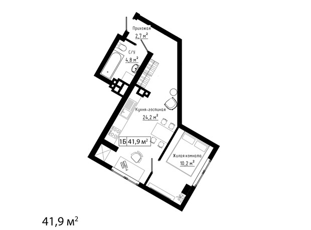 ЖК Курортный: свободная планировка квартиры 41.9 м²