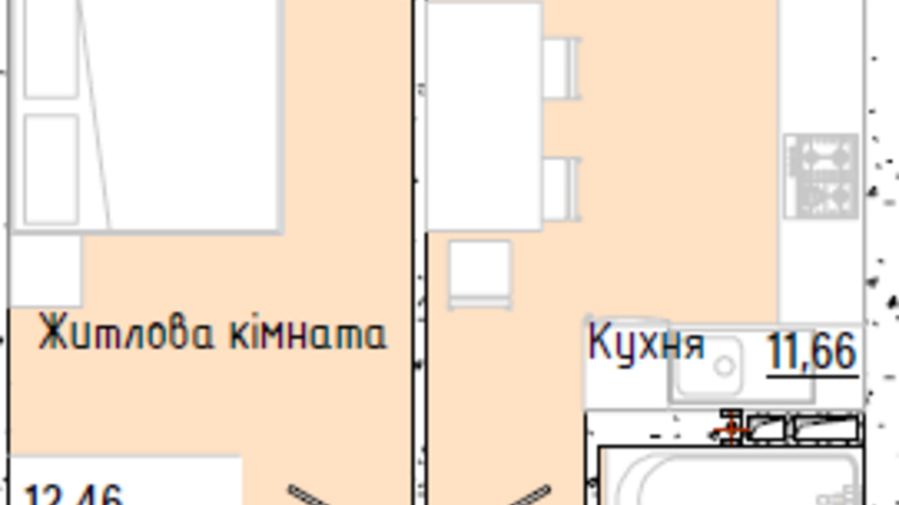 Планування 1-кімнатної квартири в ЖК Акварель 7 38.42 м², фото 193756