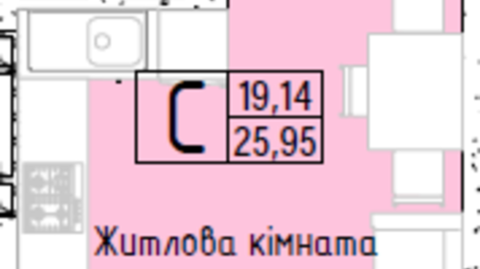 Планування смарт квартири в ЖК Акварель 7 25.95 м², фото 193761