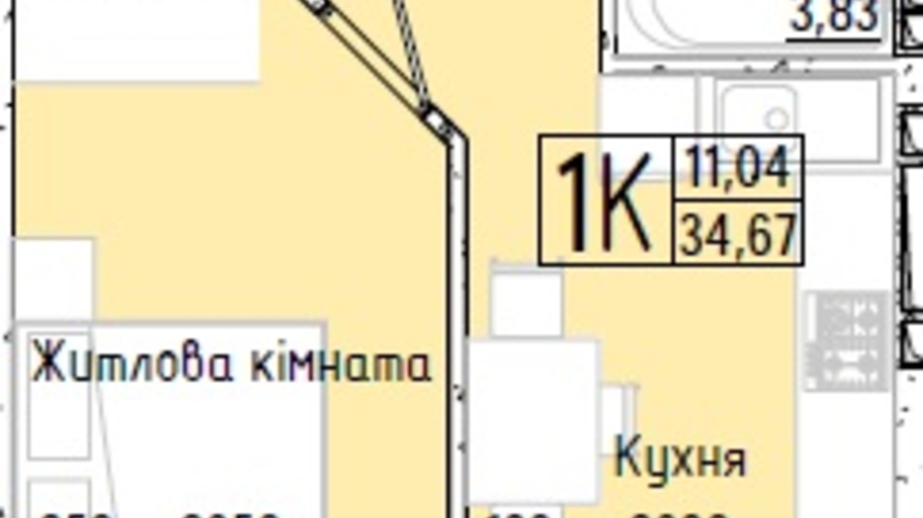 Планування смарт квартири в ЖК Акварель 7 34.74 м², фото 193763