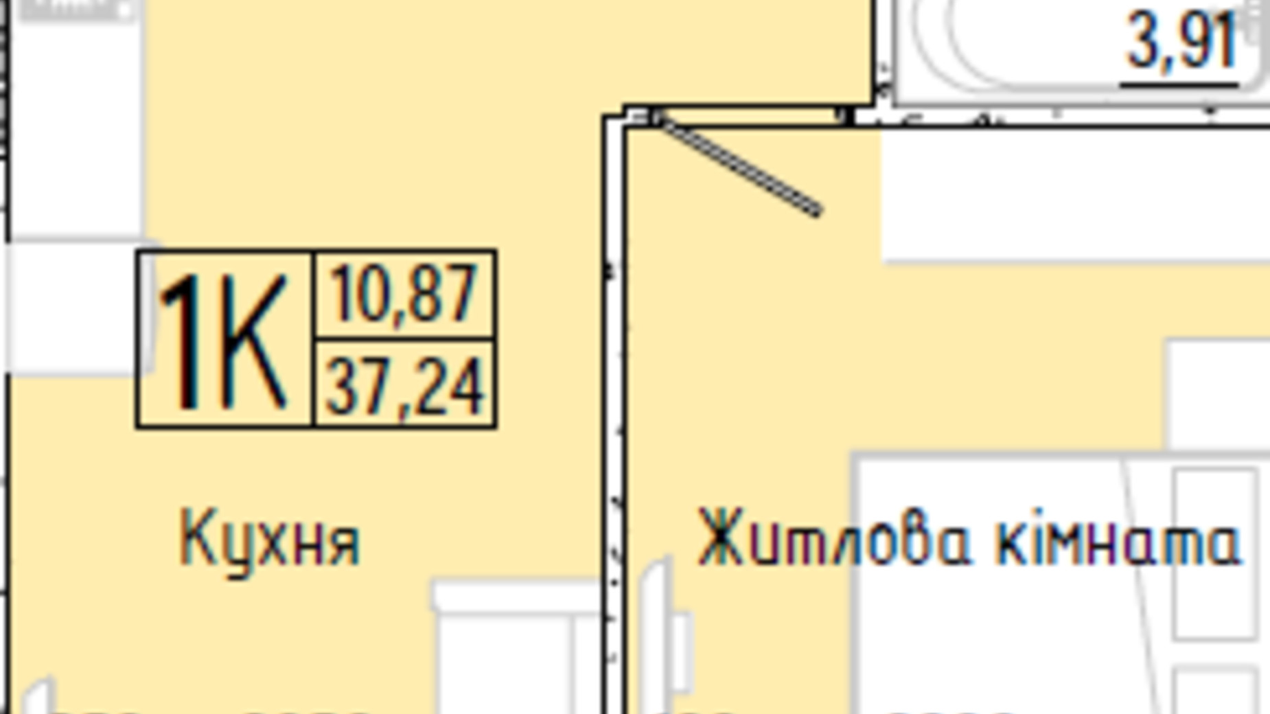 Планування 1-кімнатної квартири в ЖК Акварель 7 37.24 м², фото 193799